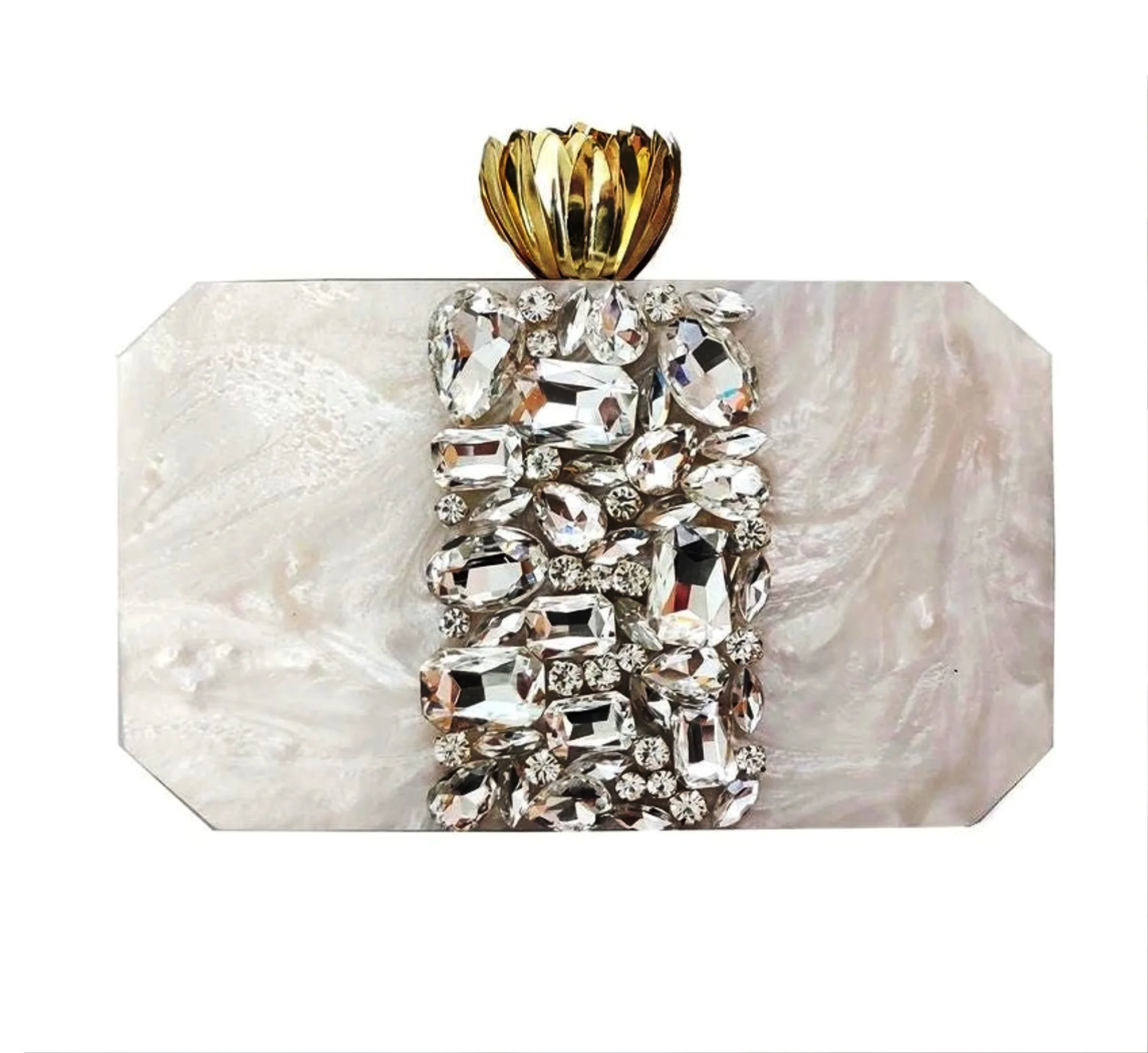 White Luxury Resin Box Clutch for bridal wedding parties with sling chain and Metal handle 2 Luxury Clutch Made By Resin Wooden