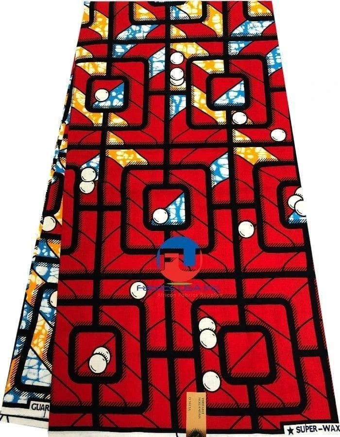 African Block Print Cambric Fabric, Bright Multicolor Pattern High-Quality Cotton Perfect for Traditional and Modern Style Craft