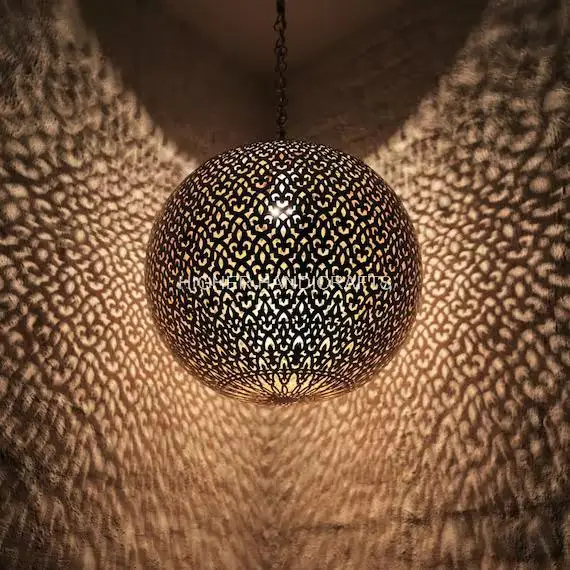 Hand Etched Geometrical Ceiling Hanging Lamp for Indoor & Outdoor Lighting Interior LED Lamps