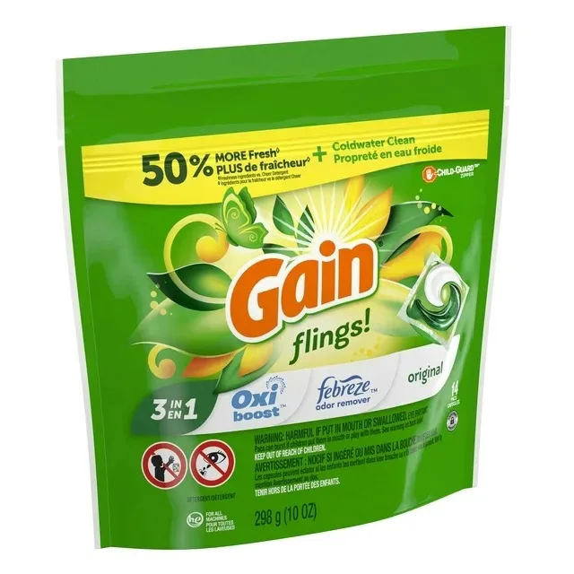 Gain Flings Laundry Detergent Pacs, Original Scent, 14 Count