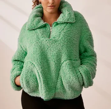 Breathable Winter Coat Polar Solid Color Stand Collar Zipper Loose Long Sleeve Oversize Custom Sherpa Fleece Jacket for Men