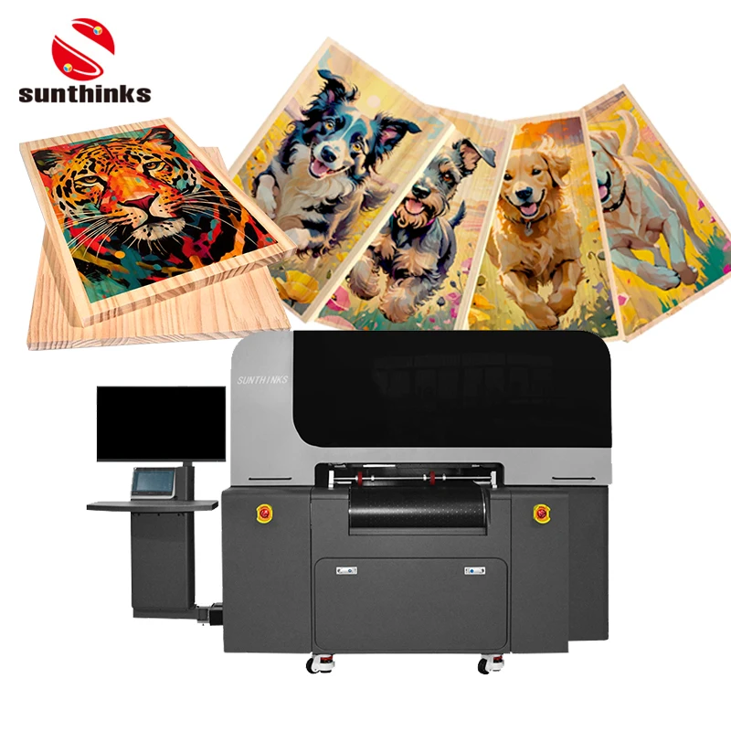 Sunthinks Plastic Cards UV Printing Machine High-Speed Printing Wooden Board Inkjet Printer Single Pass Digital UV Printer