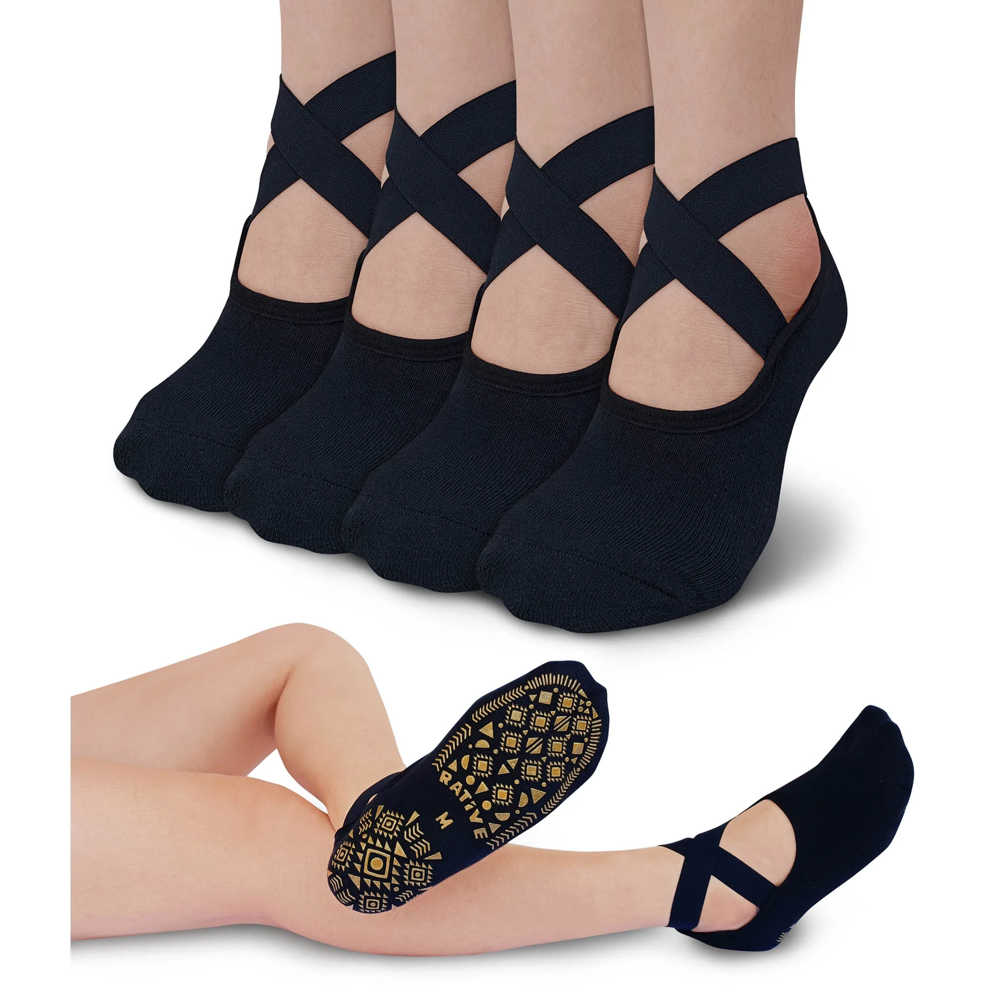 X-Cross Anti Slip Non Skid Barre Yoga Pilates Hospital Socks with grips for Adults Men Women