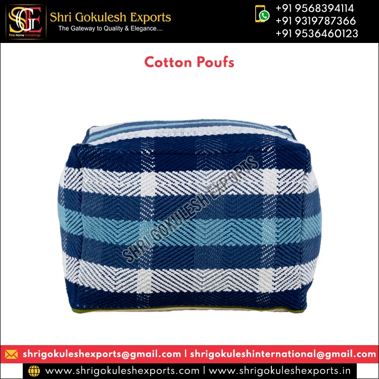 Top Listed Indian Supplier & Exporter Selling Top Quality Custom Size 100% Handmade Handwoven Cotton Poufs