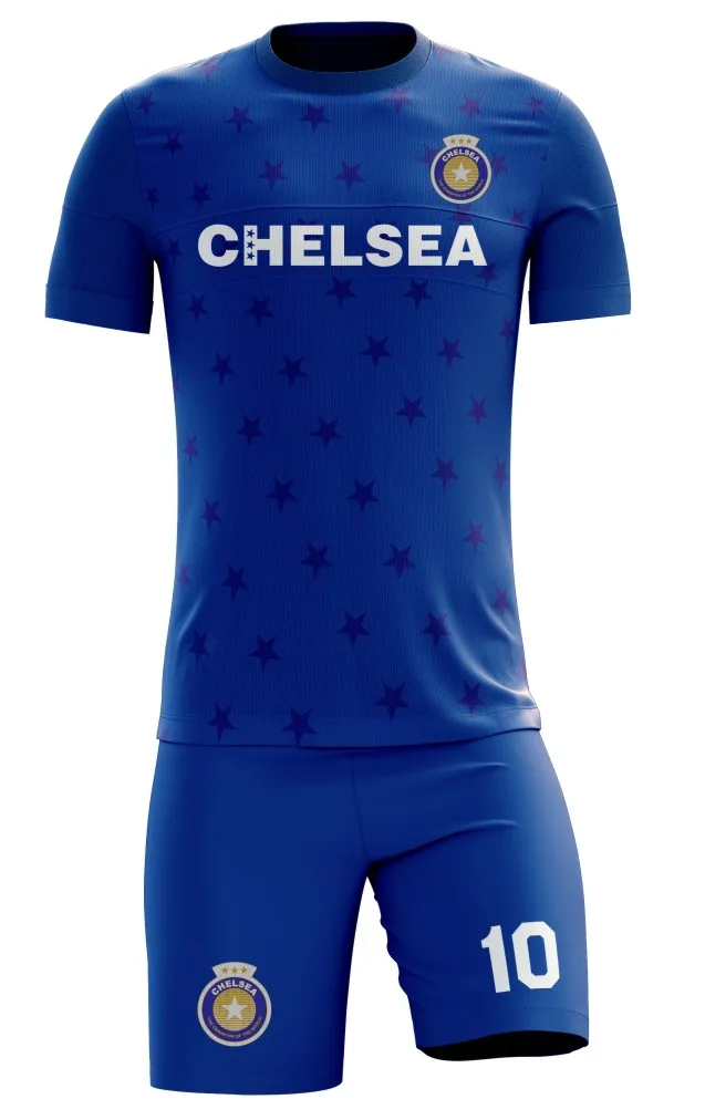 latest new design top quality sportswear 2 pc set football jersey with short in a foil pack for adults football players