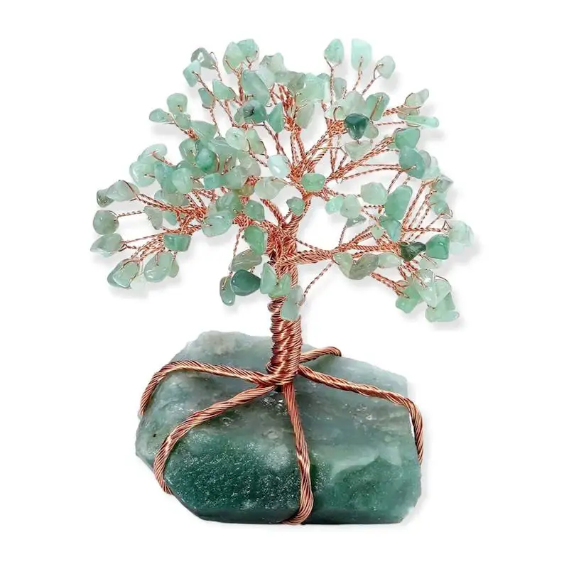 New Arrival Natural Green Aventurine Stone Rough Base Tree Green Aventurine Gemstone Tree Lucky bonsai tree For Home Decoration
