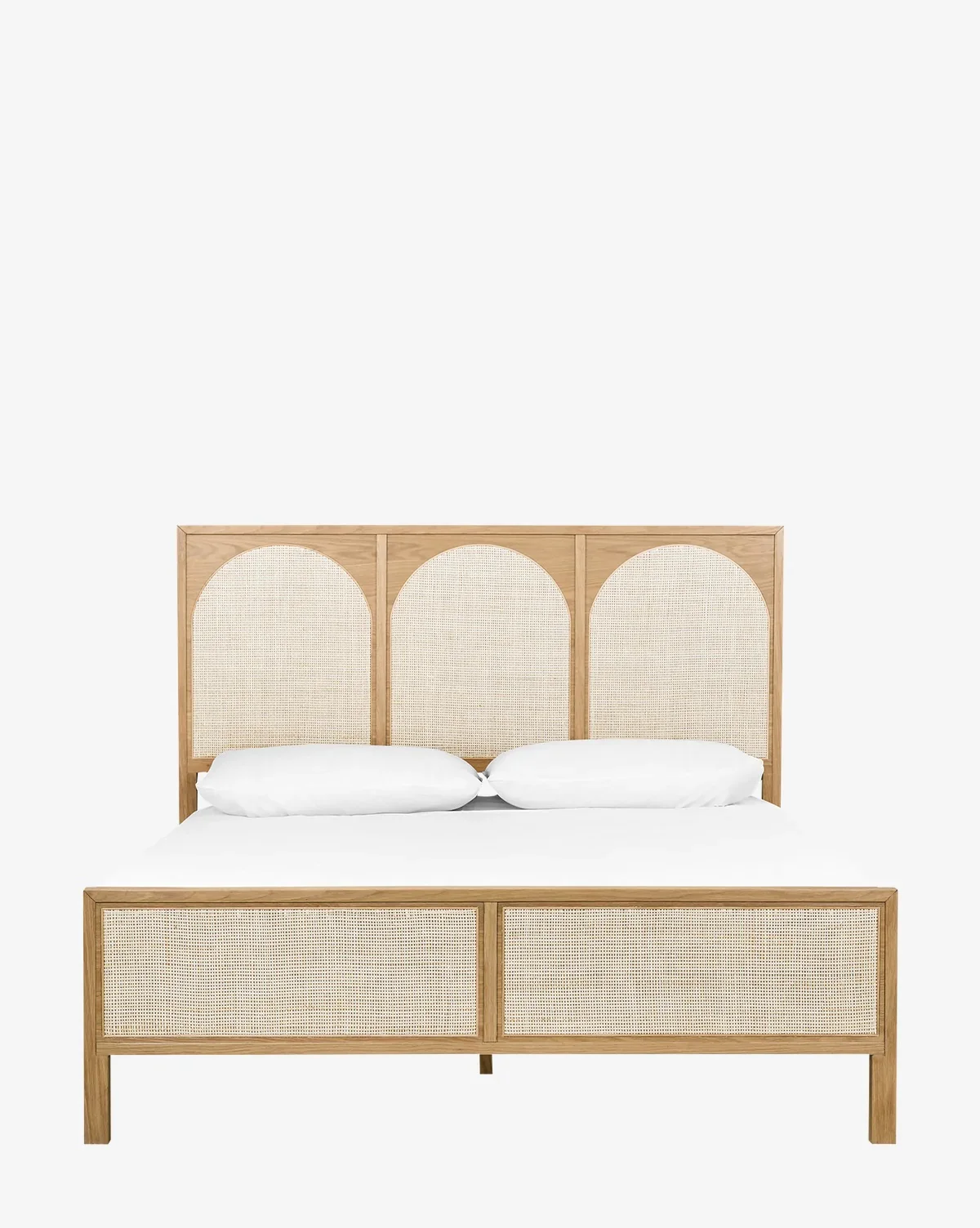 Modern Bed Solid Wood Frame with Cane Natural Rattan Headboard Modern Contemporary Style Home Bedroom Furniture