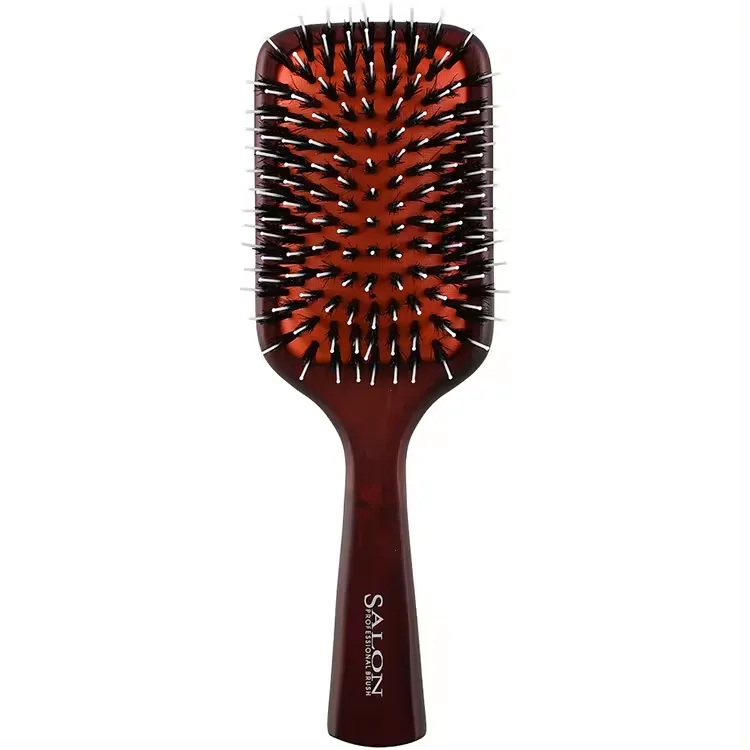 Wooden Paddle Brush Hair Massage Boar Bristle Cushion Paddle Comb