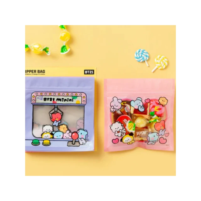 BTS BT21 minini Characters Multi-Purpose Zipper Bags Cute Lovely Supplier Shopping Carry Bag Customized Logo Transparent package