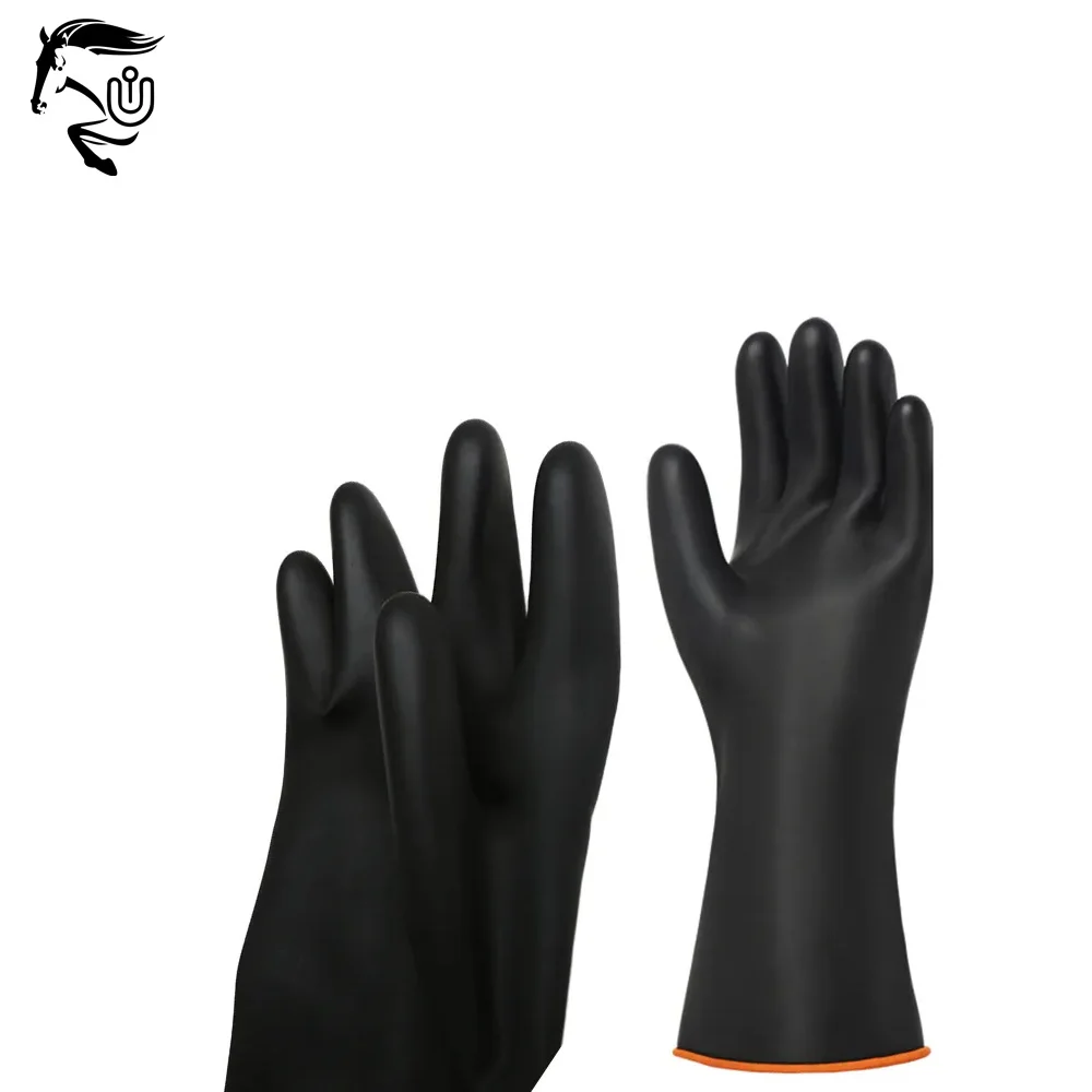 Black Rubber Latex Safety Gloves Acid Alkali and Oil Resistant for Chemical Work