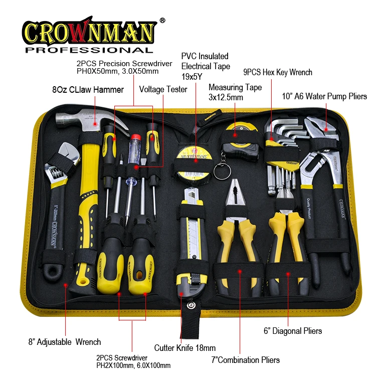 CROWNMAN Tool Set House and Working Use 22PCS Combination Car Repair Hand Tools Set