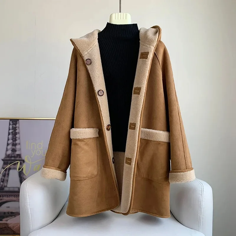Hot Sale Women Sheep Shearling Warm Double Sided Wearing Coats Lady Lamb Wool Fur Long Jacket Winter Overcoat