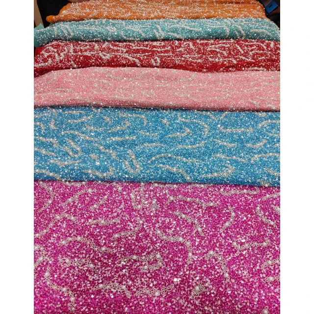 Fully Beads and Pearl Detailing Embroidered Designer Net Fabric for Women Western and Traditional Dress Evening Dress Fabric