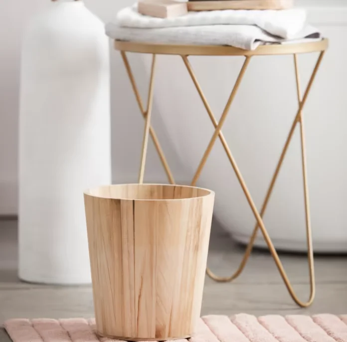 Wholesale ecofriendly customize packaging ODM Acacia round trash bin for home organizer bathroom made in Viet Nam