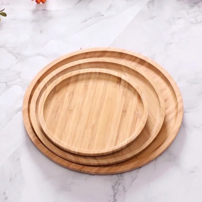 Round dinner plates set bamboo wooden plate dinnerware sets customizable logo wood flatware tableware