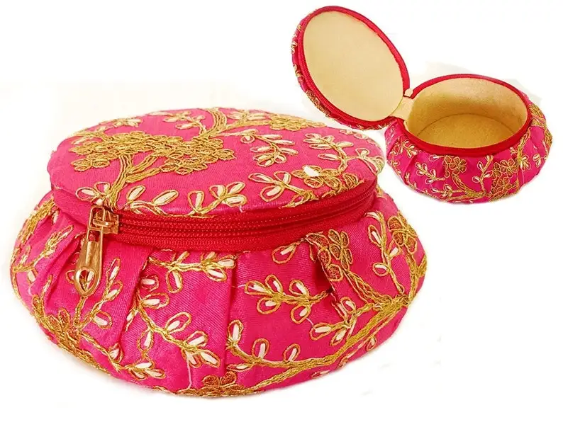 Indian Handmade Embroidered Jewelry Box Matki shape Indian Wedding, Baby Shower, Bridesmaid or Bride to be Hampers, Haldi, Mehnd