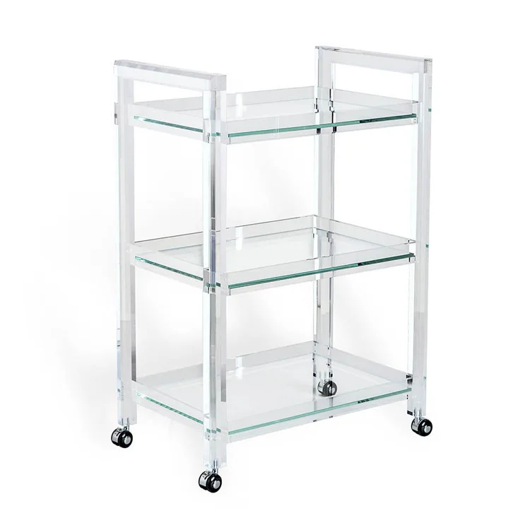 Acrylic Hotel Trolley Dining Cart Restaurant Hotel Food Delivery Service Cart Acrylic Transparent Mobile Coffee Cart