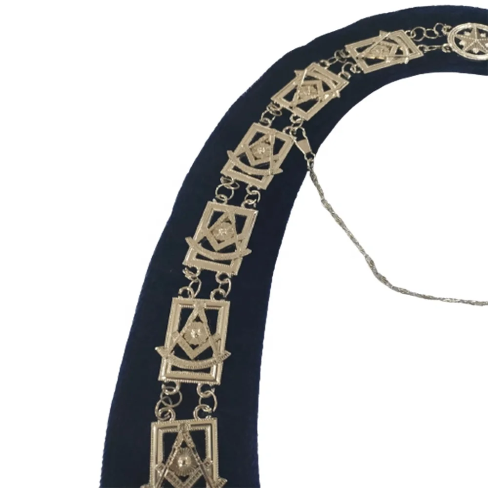 Masonic past master chain collar and silver jewels royal blue velvet with Excellent quality