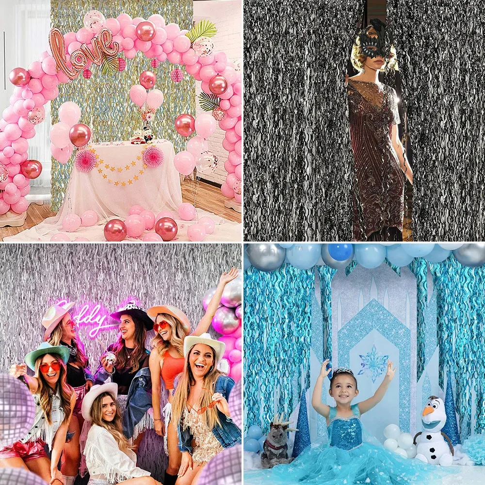 2024 New Wave Star Foil Fringe Curtain Tinsel Photo Backdrop Streamers for Birthday Party Festival Celebration Decoration Tassel