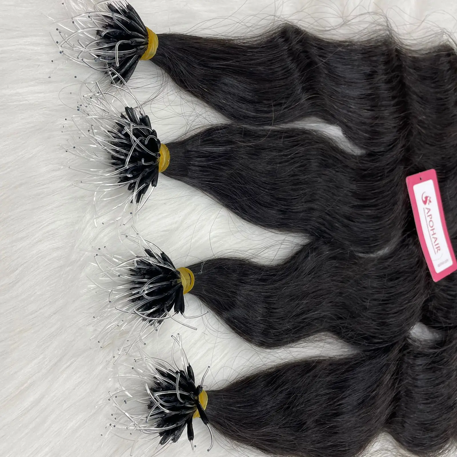 Wholesale Virgin Remy Natural Black Color Nano Plastic Tip Human Hair Extensions Natural Wavy Plastic Nano Ring Hair Extensions