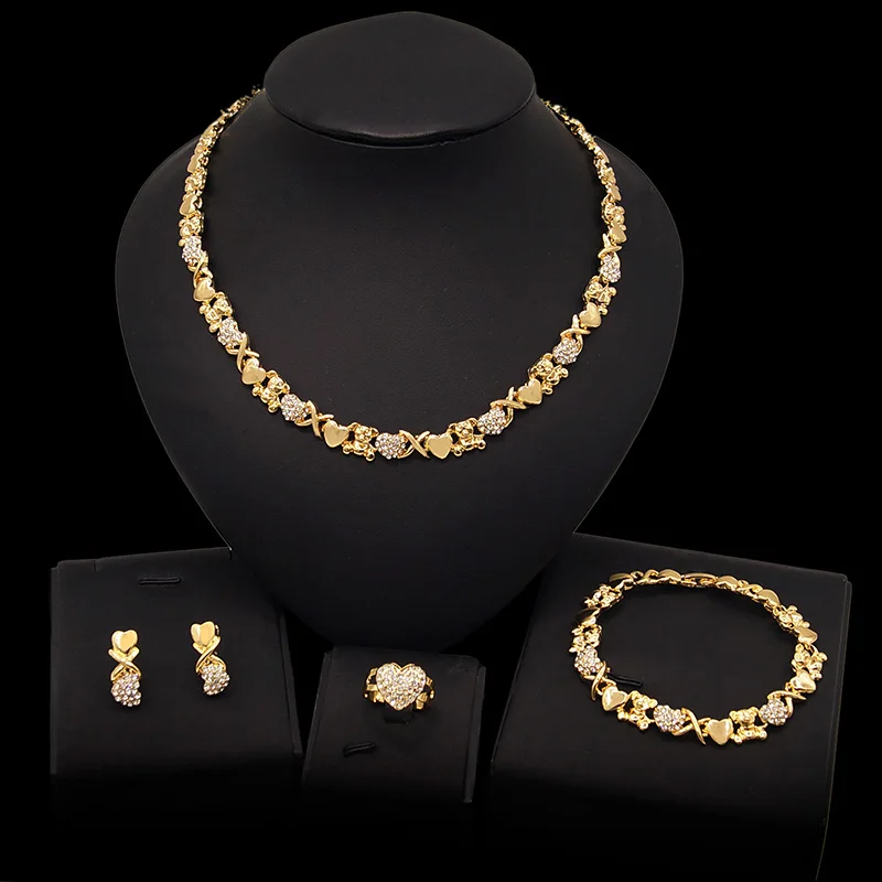 Zhuerrui Xo новый дизайн 18 K позолоченный Американский бриллиантовый набор ювелирных изделий большой медведь Тедди I Love You Hug and Kiss комплект ожерелья X0033