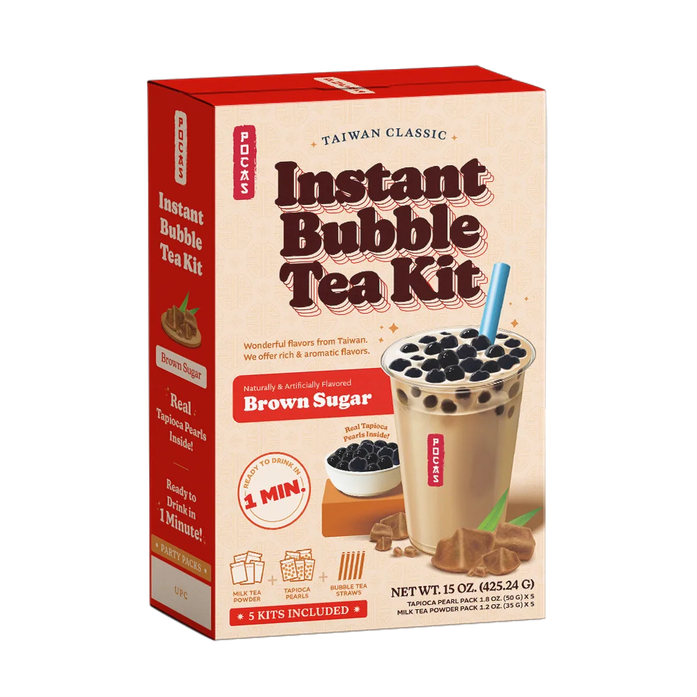 Pocas Instant Bubble Tea DIY Kit 5PK - Brown Sugar, Strawberry, Honey Dew, Taro,Strawberry