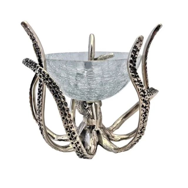 Modern Decorative Octopus Deep Bowl Made of Metal & Glass Material  Metal Bowl/Salad Bowl/Fruit Bowl