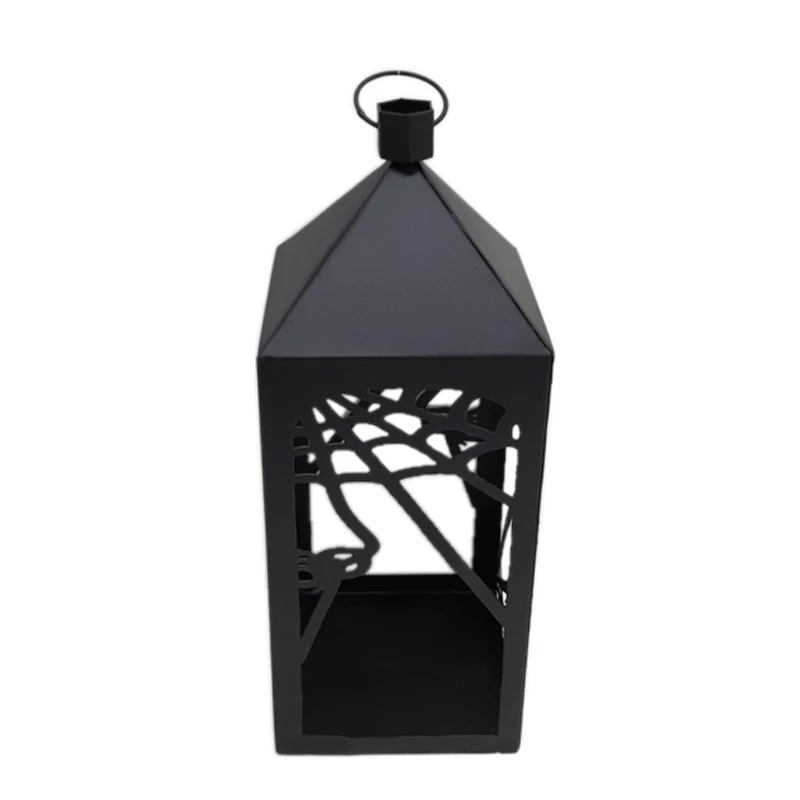 Home Decoration Glass and Iron Square Shape Indoor Hanging Lantern  Matt Black Color Candle Holder for Tabletop Handmade