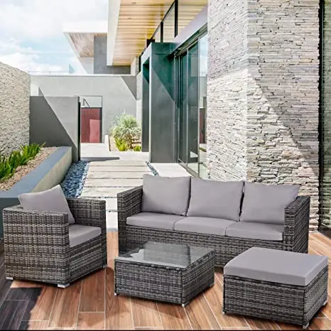 black rattan handicraft garden outdoor furniture patio dining set with cushion 10cm Vietnam outdoor furniture strong frame