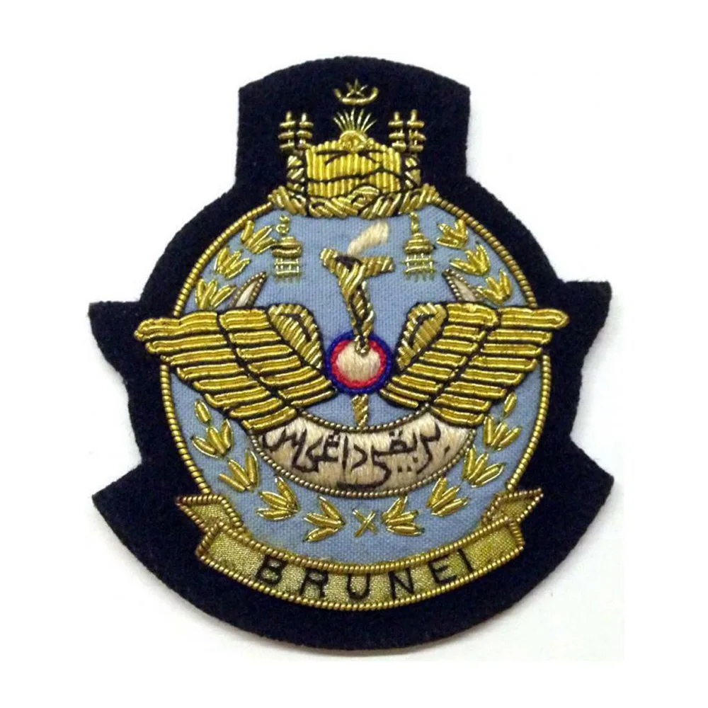Bullion Patches BRUNEI ROYAL  HAT Bullion Badge Flying Shape Bullion Wire Hand Embroidery Patch Emblem crest