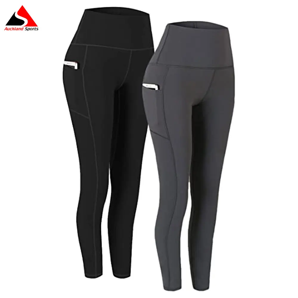 Wholesale High Waist Yoga Pocket Yoga Pants Tummy Control Workout Running 4 Way Stretch Yoga Breathable Leggings
