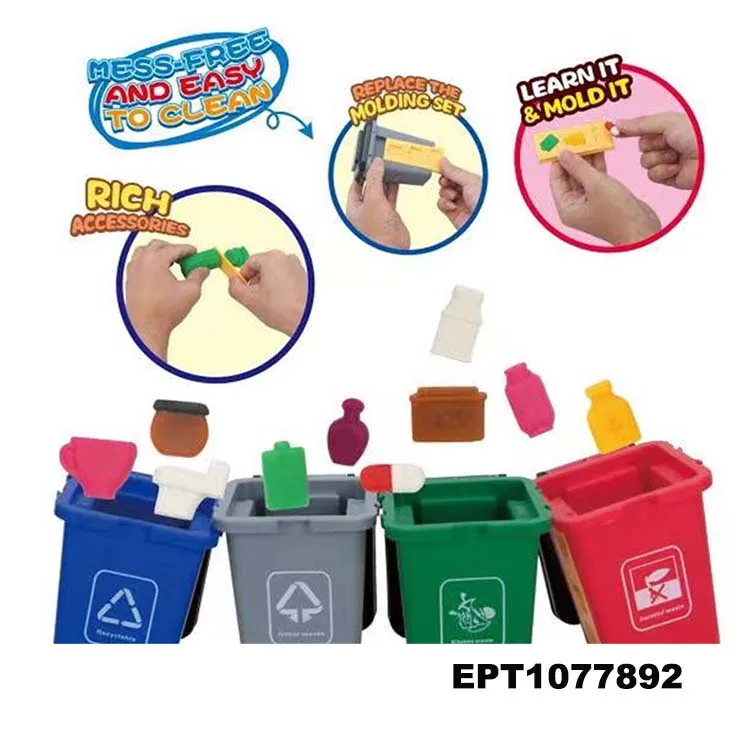 Dollartoys Promotion Colored Clay Mud Trash Can 4Pcs Garbage Classification Sorting Game Preschool Educational Learning Toys