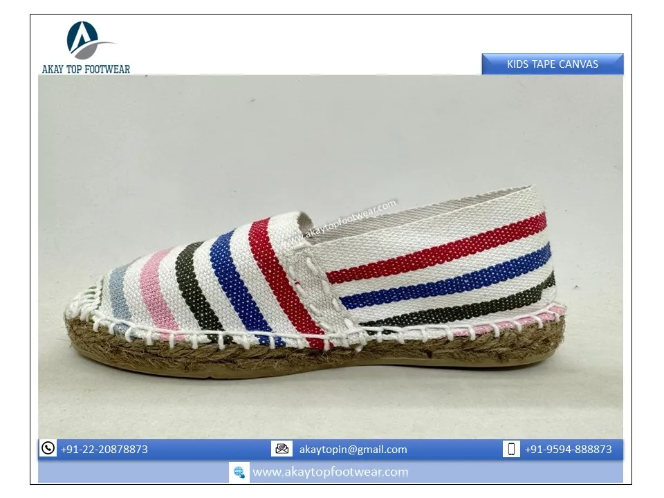 Children Tape Canvas Espadrilles New Sale Arrival Highest Selling Flat Espadrilles for Girls and Boys in Solid and Stripe Design