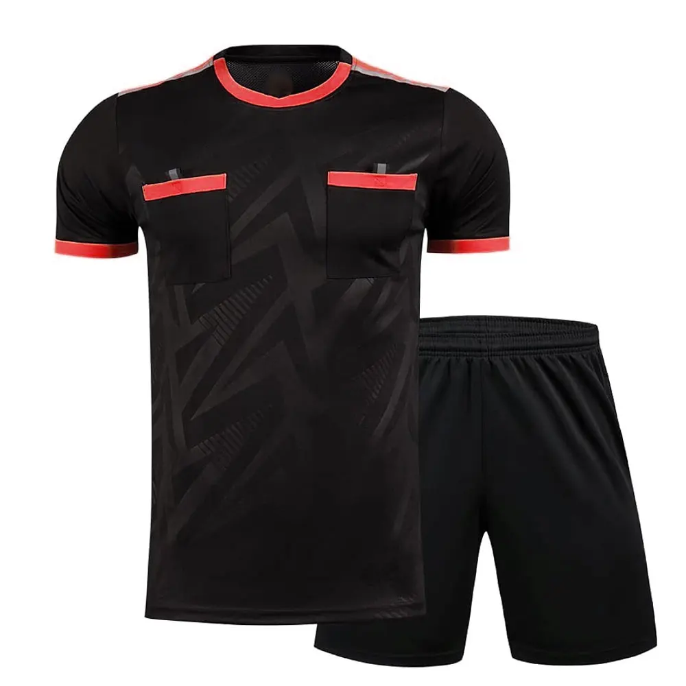 Professional Soccer Referee Uniform Men Round Neck Football Referee Jersey Set High Quality Short Sleeve Referee Uniform