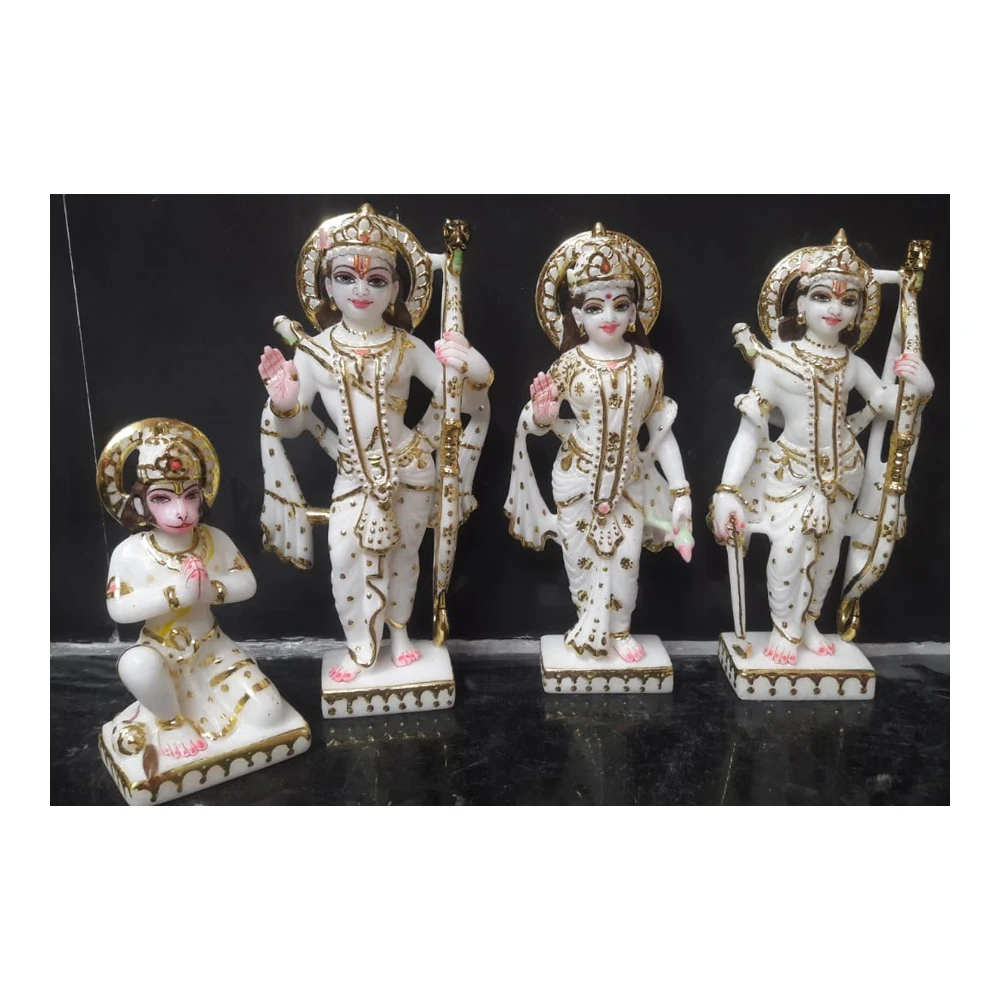 Lord Shri Ram Darbar Lord Hanuman Ji Standing Pure Handmade And Polished White Makrana Marble Statue