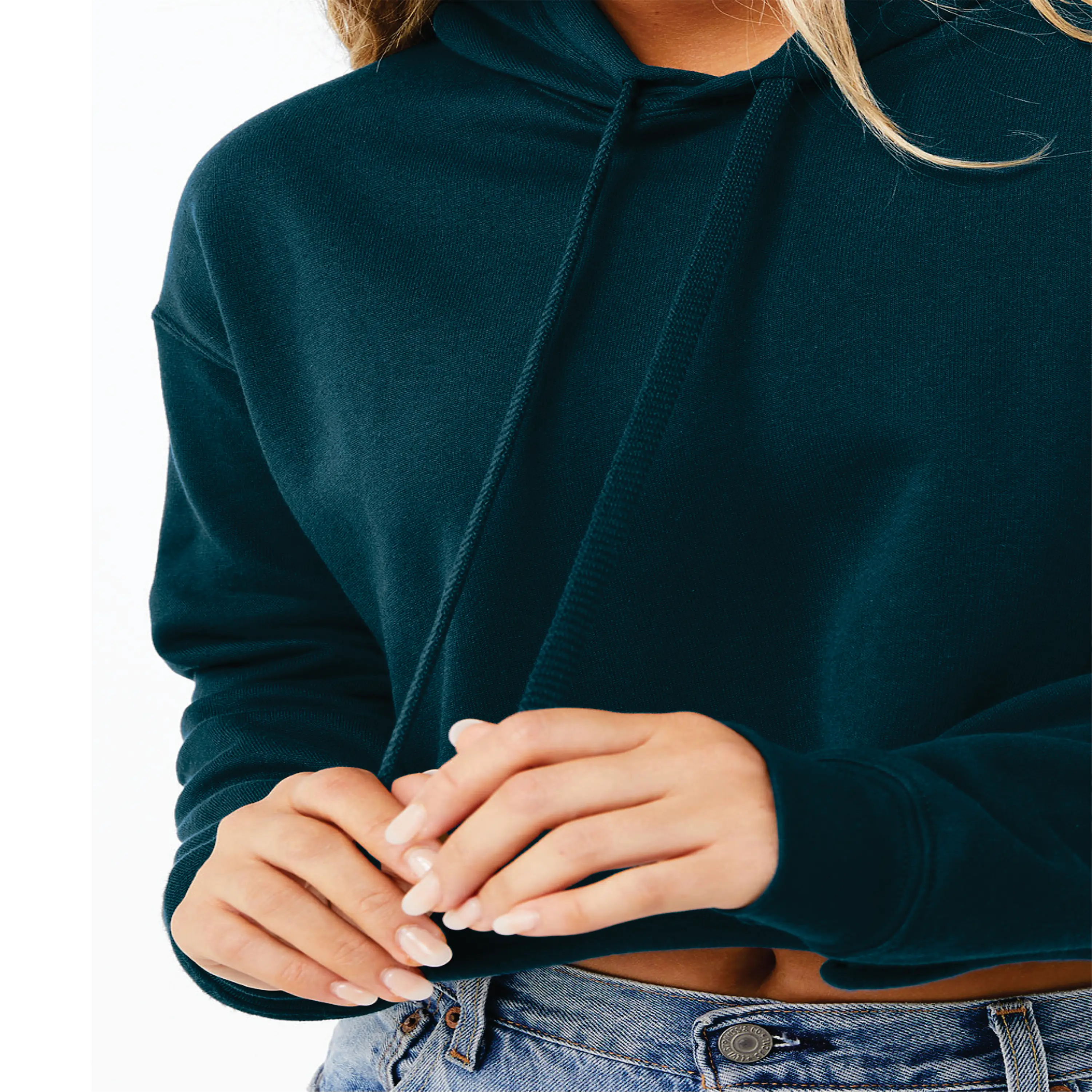 Raw Hem Dropped Shoulder 52% Airlume Combed and Ring Spun Cotton 48% Poly Fleece Atlantic Womens Cropped Fleece Hoodie