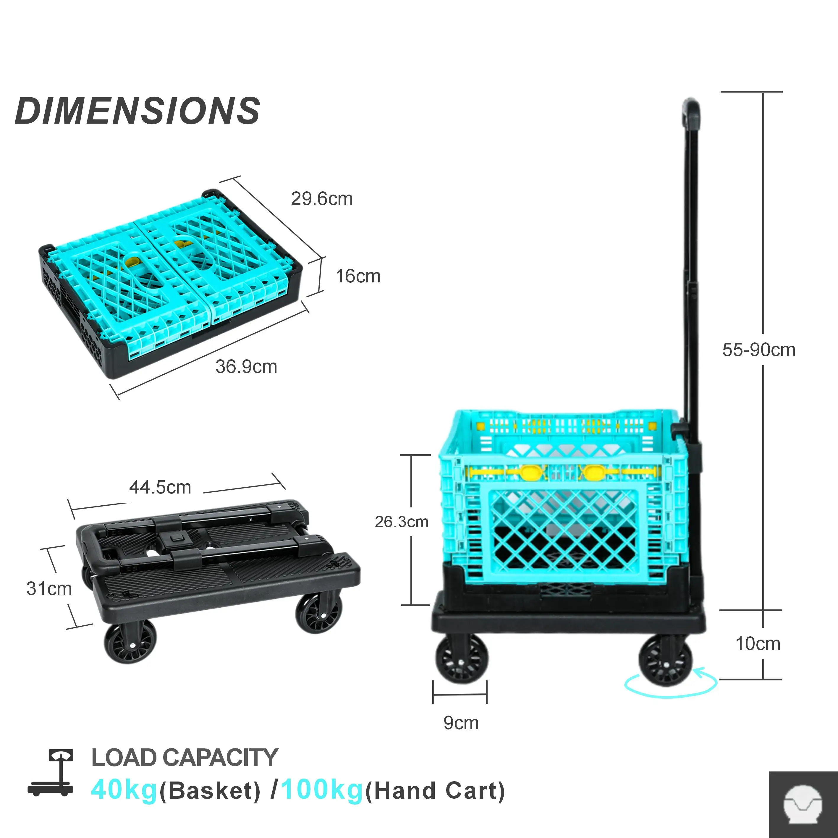 Customized Portable Hand Truck Strong Load Capacity  Shopping Cart Box Wheel Trolley Store Folding Cart