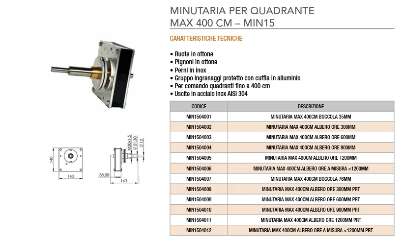 Made in Italy Dial Cog Wheels 1/12 Up To 400 CM - Outdoor Indoor Clock