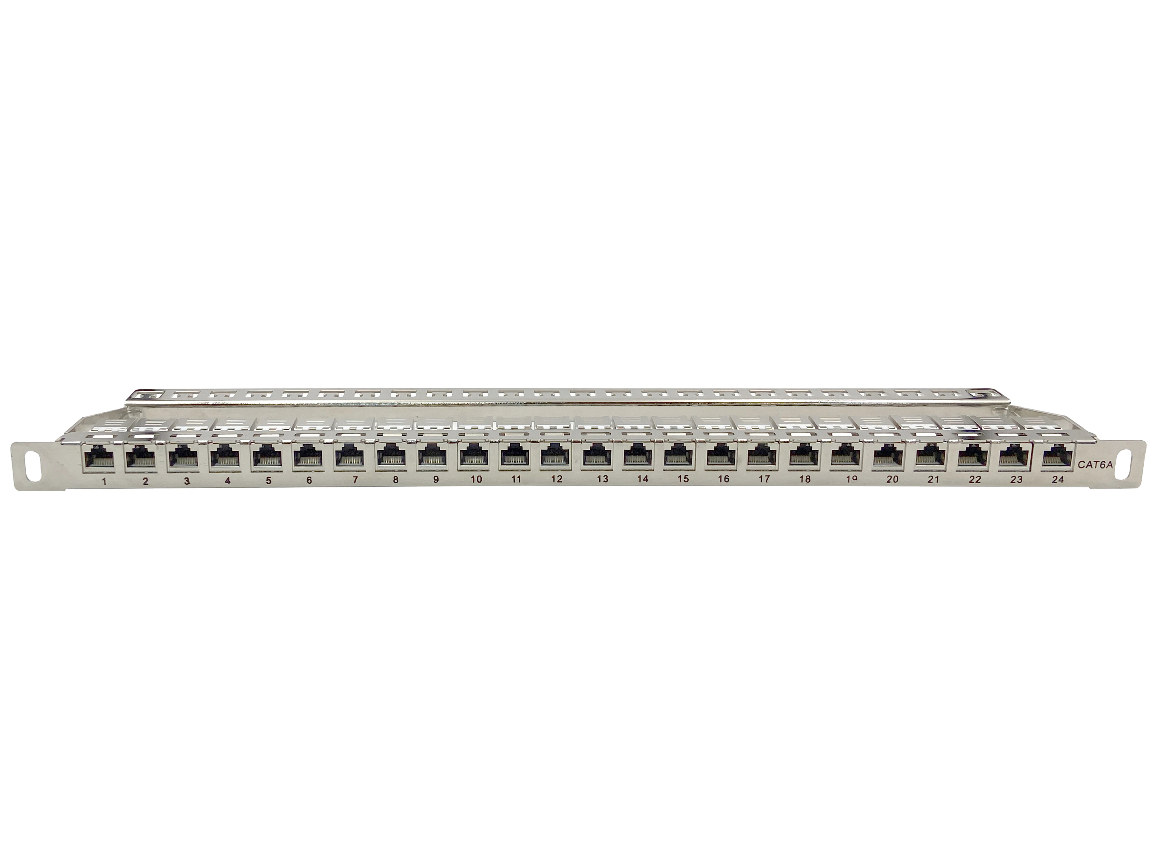 Behpex 0.5U 24 порта CAT.6A CAT6 RJ45 незагруженная полностью никелированная