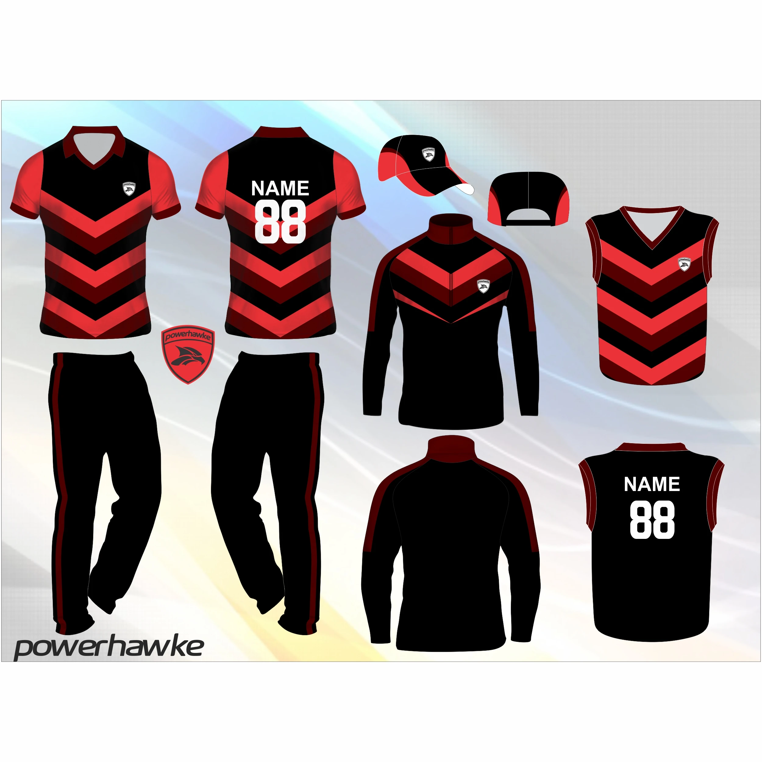 Powerhawke Full Cricket Collar Jersey Trousers Pants Set available in Different Colors and also with Customized Logo