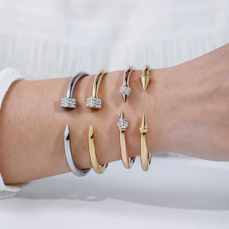Haosen Stainless Steel  Fashion Jewelry  Creative Gold Plated Cuff Nail Bracelets  for Men Or Women