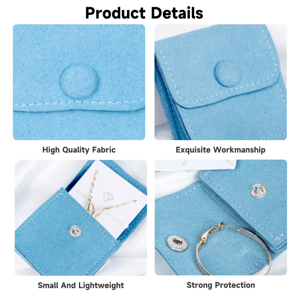 Ivory Microfiber Button Jewelry Pouch With Holder Custom Hot Stamped Suede Envelope Jewelry Pouch