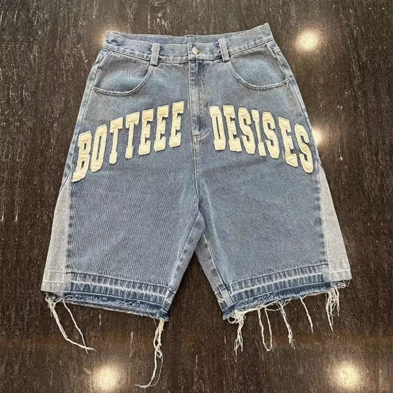 Wholesale Customized Men Custom  Denim Shorts Embroidered Back Pocket Streetwear Baggy Skate Shorts