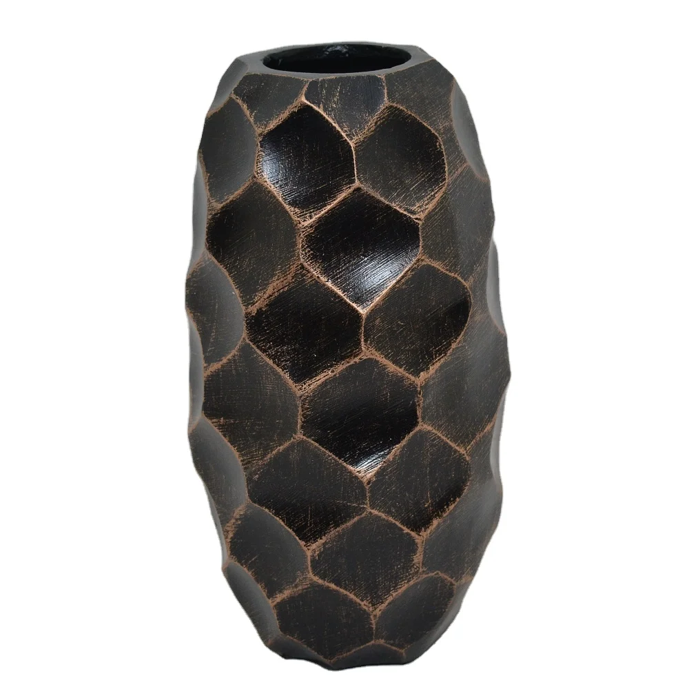 Cheap Cast Aluminium moon shape small Decorative Flower Vases with Black Bronze colour  powder coated with lining textured