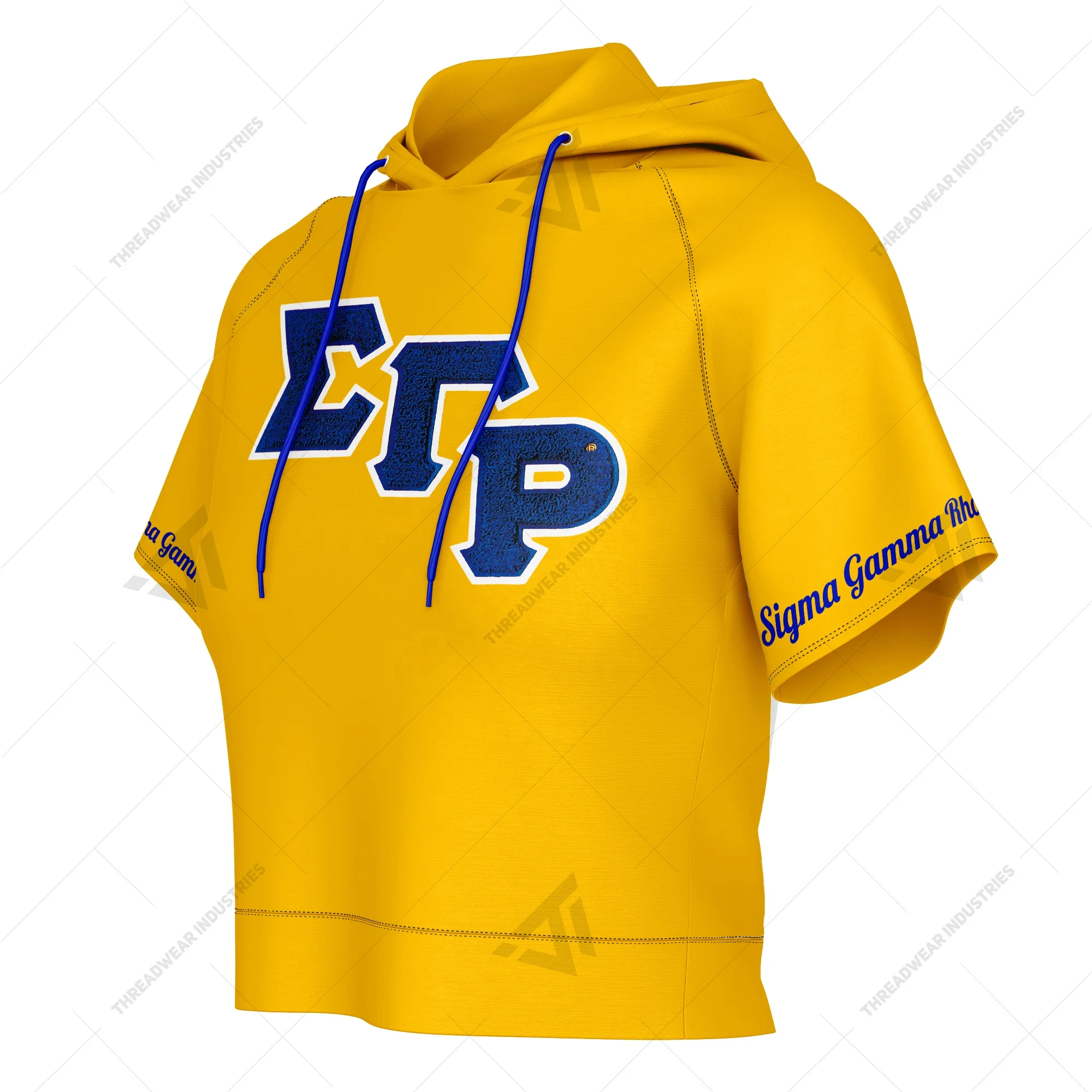 Custom Wholesale Chenille Embroidered Sigma Gamma Rho Sorority Hooded Crop Shirt Greek Paraphernalia