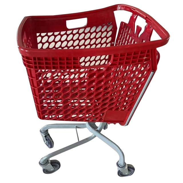 Hot selling 100L loop plastic wrap around handle supermarket  shopping trolley cart  for euro store fixtures