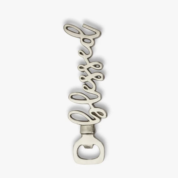 E-commerce Hot Selling Top Trending Blessed Text Metal Bottle Openers in Silver Color Bar & Wine Accessories