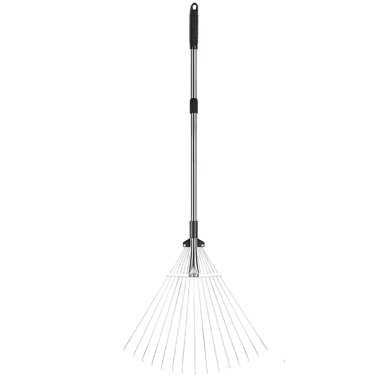 Garden Landscaping flat ground leaf sweeping lawn stainless steel multi-tooth telescopic farm tool teeth fallen leaf Grass rake