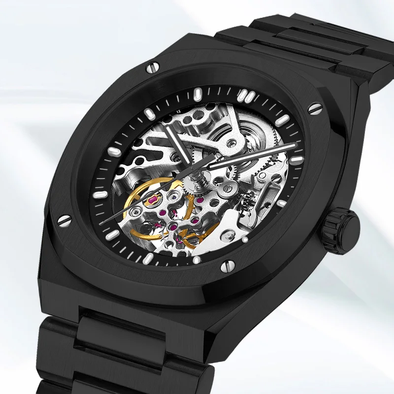 Wholesale Clock Relojes De Hombre Stainless Steel custom skeleton watch Business Automatic watch Mechanical Watches for men