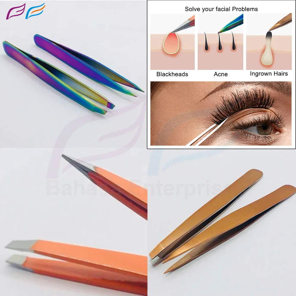 Custom Color Best Pointed Tweezers Surgical Steel Ingrown Hair Tweezers Private Label with Custom Packaging from Pakistan